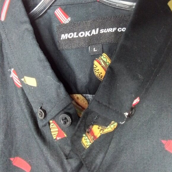NWT MOLOKAI SURF CO. MEN'S BURGER & FRIES BUTTON DOWN SHIRT SIZE L - Picture 3 of 6